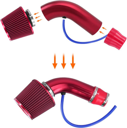 Filtro aria QWORK®, kit tubo di flusso in alluminio da 76 mm (3 pollici), rosso