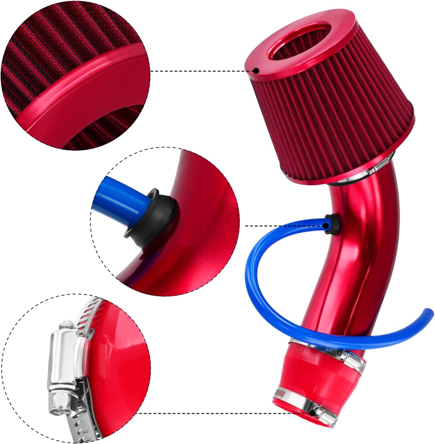 Filtro aria QWORK®, kit tubo di flusso in alluminio da 76 mm (3 pollici), rosso