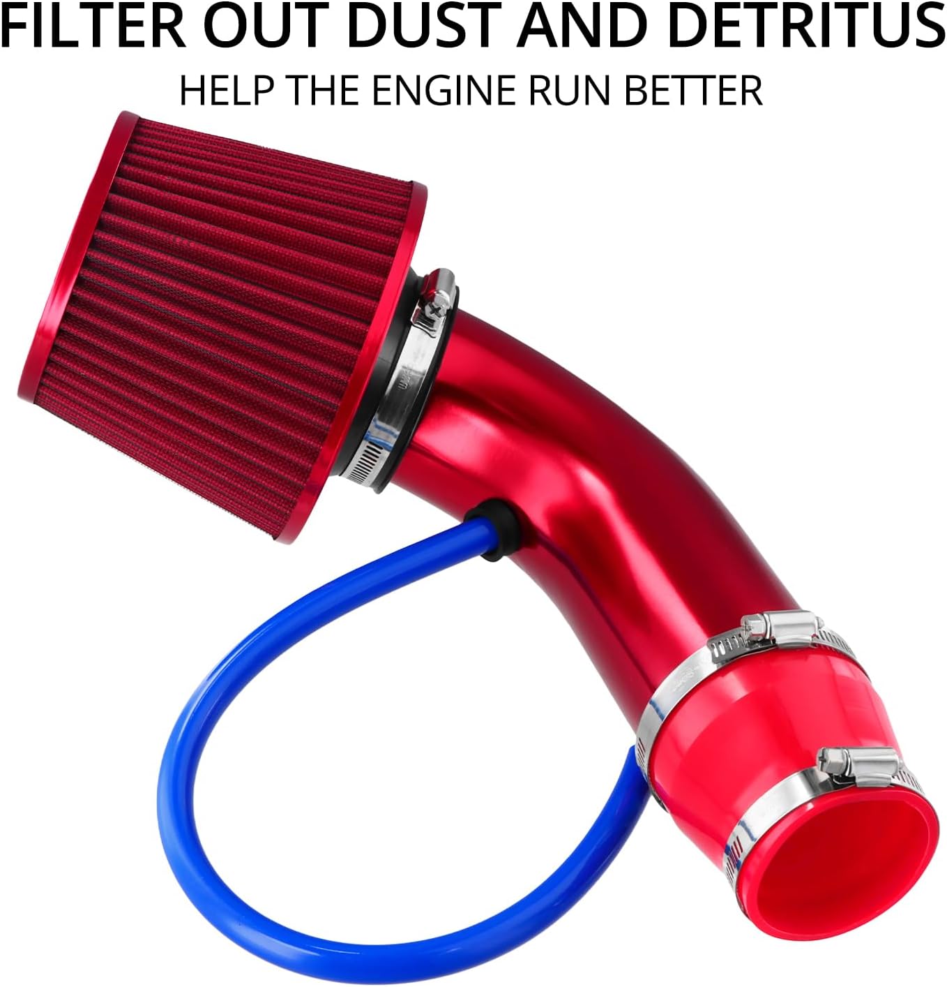 Filtro aria QWORK®, kit tubo di flusso in alluminio da 76 mm (3 pollici), rosso