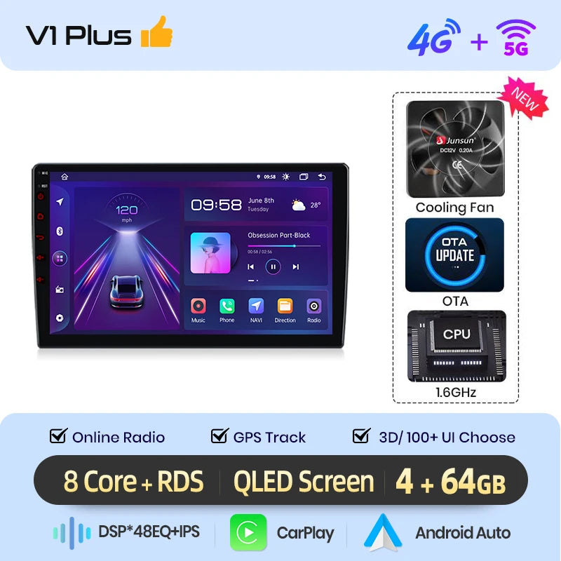 Junsun Android13 Autoradio per Fiat 500X 2014-2020 Sistemi intelligenti per auto per Apple Carplay FM GPS SWC BT