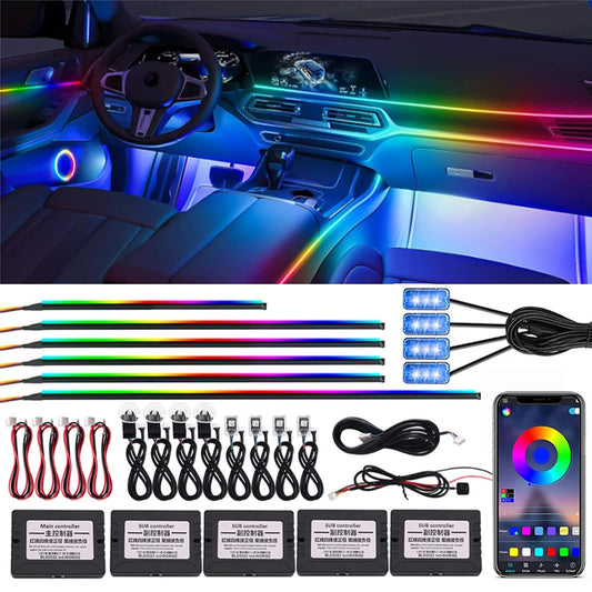 Striscia LED per auto con luce ambientale RGB Symphony da 18 in 1, 64 colori, guida in acrilico, decorazione per atmosfera, lampada con controllo APP