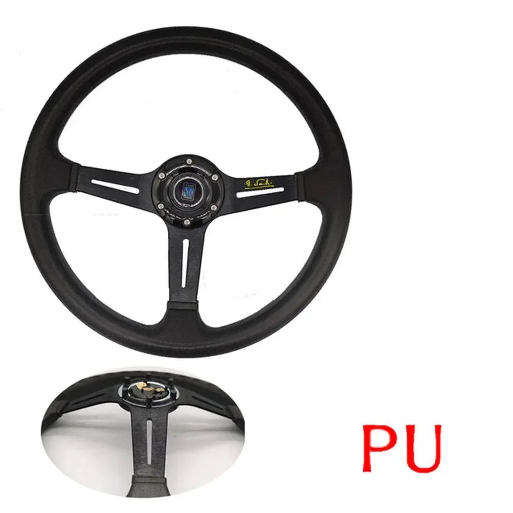 Volanti Nardi da 14 pollici ND PU per auto da corsa, volante sportivo universale Deep Corn Drifting con logo ND