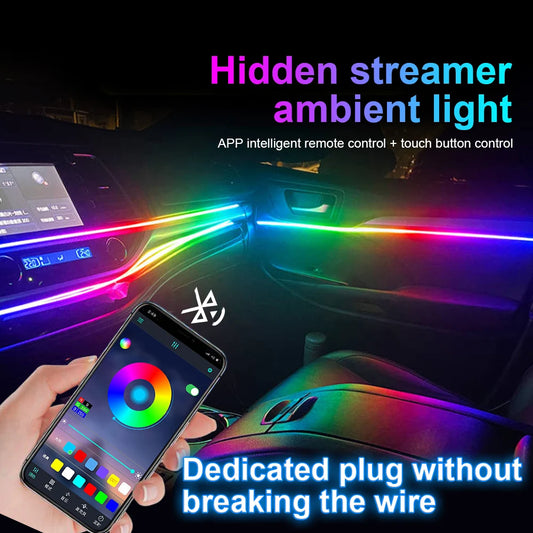 Striscia LED per auto con luce ambientale RGB Symphony da 18 in 1, 64 colori, guida in acrilico, decorazione per atmosfera, lampada con controllo APP